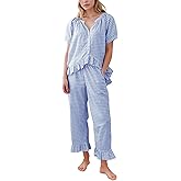 PEHMEA Womens Plaid 2 Piece Cotton Gingham Pajama Sets Short Sleeve Babydoll Shirt Ruffle Pants Y2K Lounge PJS Cute Sleepwear