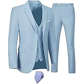 Furuyal Men's Suits 3 Piece Slim Fit Suit Set,Two Button Wedding Business Tuxedo Solid Blazer Jacket Vest Pants with Tie