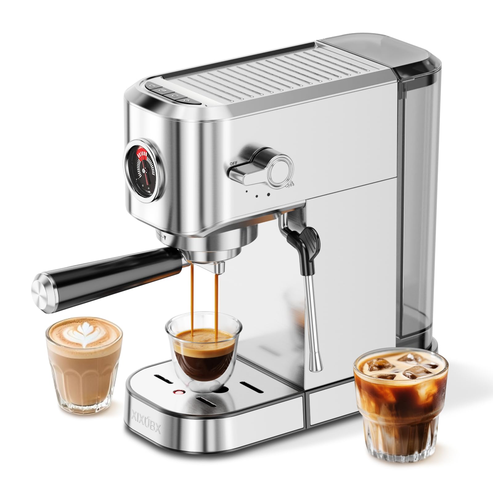 Photo 1 of XIXUBX 20Bar Espresso Machine, Compact Espresso Maker with Milk Frother, Stainless Steel Coffee Machine for Cappuccino&Latte, 42oz Water Tank, Visible Pressure Gauge, Home&Office, Silver