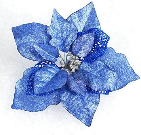 HWKAIZ Glitter Hollow Wedding Party Decor Christmas Artificial Fabric Simulation Flower Xmas Tree Decorations size 10pcs (Blue)
