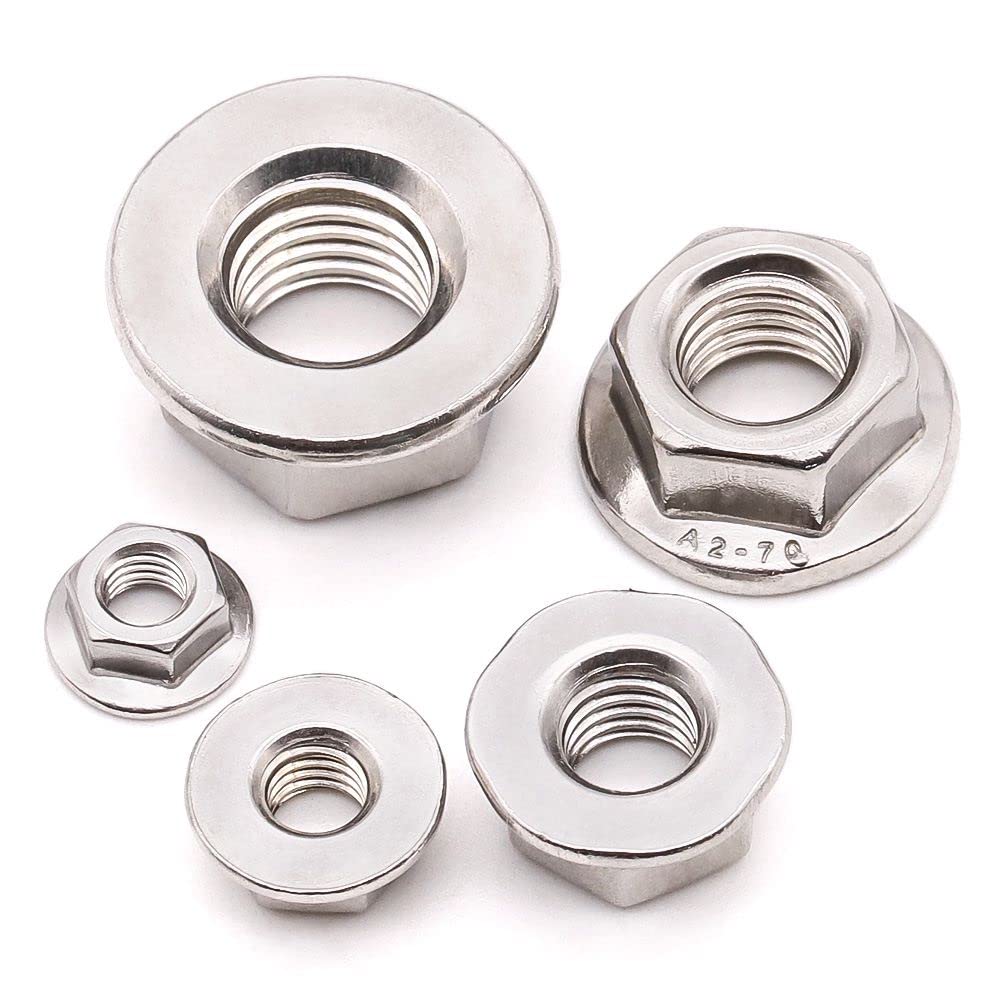 Photo 1 of (10 PCS) M10-1.5 Hexagon Flange Nuts with Non-Serrated Flange Washer Head, 304 Stainless Steel, Hex Drive, Full Thread