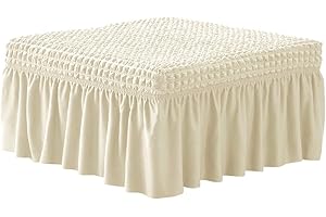 VIENLOVE 3D Bubble Lattice Rectangle Ottoman Slipcover Polyester Footstool Protector Covers with Skirt Stretch Stool Covers for Living Room and Bedroom