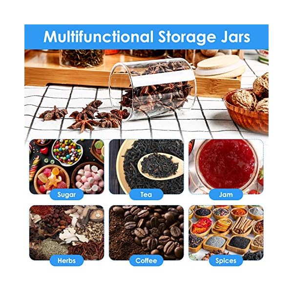 SAWAKE Glass Storage Jars with Bamboo Lids Silicone Ring Set of 12 (250ml) Small AirTight Kitchen Canister Jar Storage Container with Measuring Spoon for Spice Sugar Tea Coffee Beans Nuts Herbs Grains