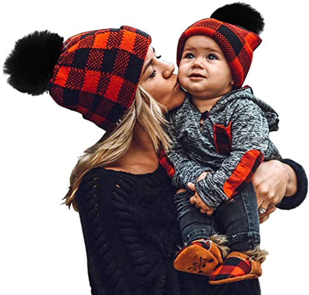 Mihqy2PCS Christmas Mother & Baby Hat Parent-Child Hat Family Matching Cap Winter Warmer Knit Wool Beanie Ski Cap