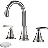 Fransiton 8 Inch Widespread Bathroom Sink Faucet 3 Hole, Brushed Nickel Bathroom Faucet with Metal Pop-Up Drain Assembly, Bathroom Vanity Faucet, 2 Handle for Sink