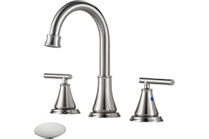 Fransiton 8 Inch Widespread Bathroom Sink Faucet 3 Hole, Brushed Nickel Bathroom Faucet with Metal Pop-Up Drain Assembly, Bathroom Vanity Faucet, 2 Handle for Sink