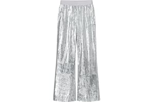 WELAKEN Girls Sequin Flare Pants Sparkle Elastic Waist Dance Pants with Pockets