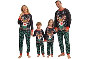 MDAI Family Christmas Pajamas Set,Matching Christmas Family Pajamas Cute Elk,Xmas Long Sleeves Pj Green Pyjama Noel Famille