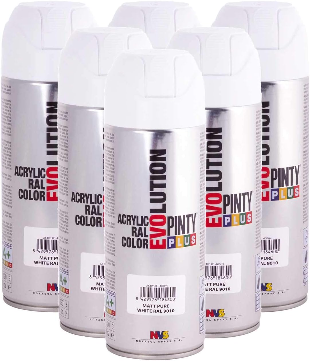 Pintyplus Evolution Spray Paint - 11oz, Solvent Based, Acrylic Spray Paint. Multiple Applications Including Wood, Stone, Cardboard, Paper, & Cardboard. RAL 9010 Matt Pure White