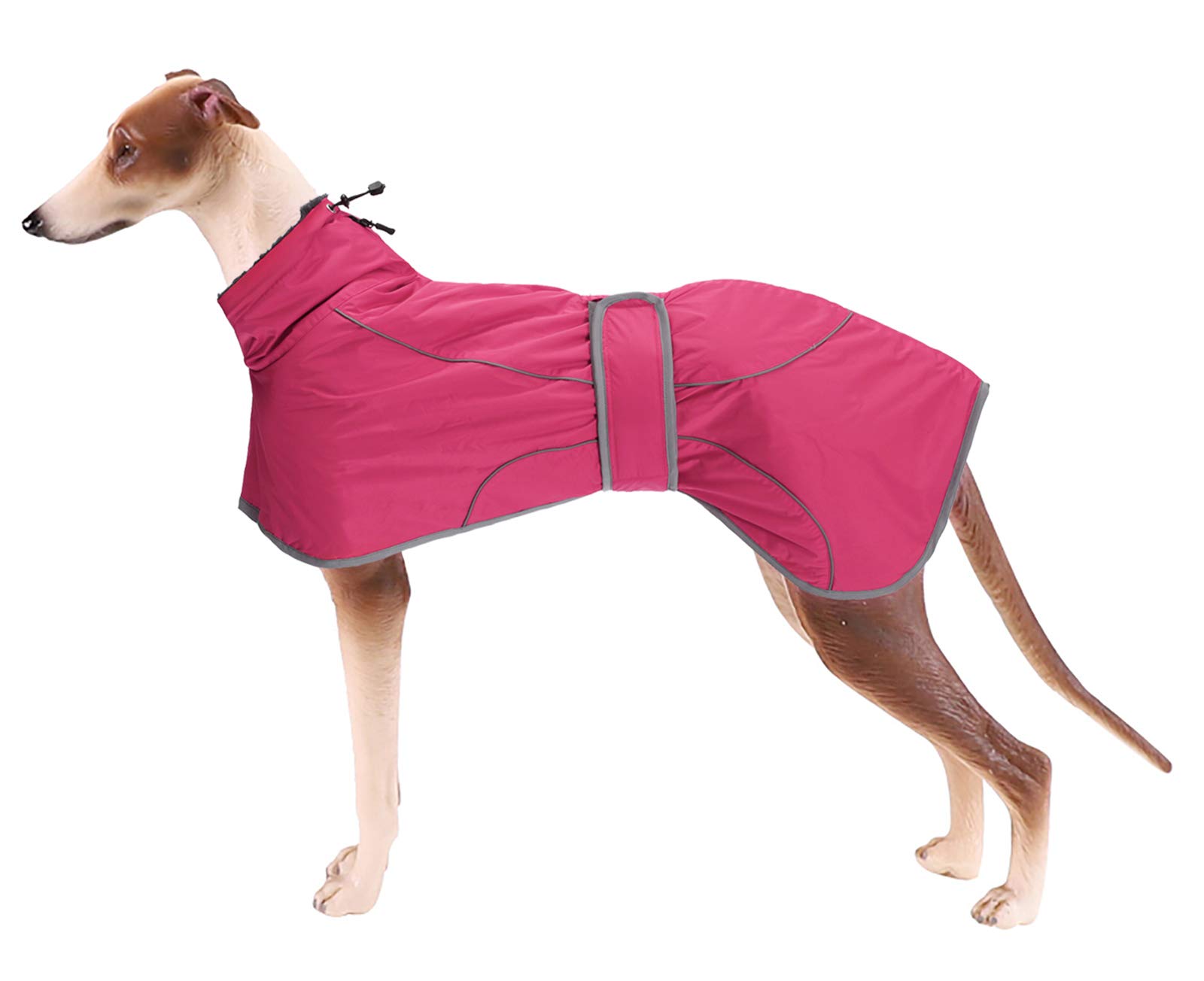 Greyhound Winter Coat, Whippet Coat with Padded Fleece Lining, Water Resistant Dog Jacket with Adjustable Bands and Reflective - Pink - Xsmall