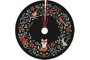 WINUSMK Woodland Wreath Christmas Tree Skirt 48 Inch Large Xmax Tree Mat for Holiday Party Home Decorations Ornaments