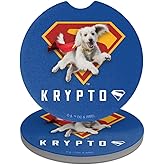 Superman 2025 Krypto Shield Car Coasters, Pack of 2, 2.5" Ceramic Stone, Drink Coaster for Cup Holders with Finger Notch