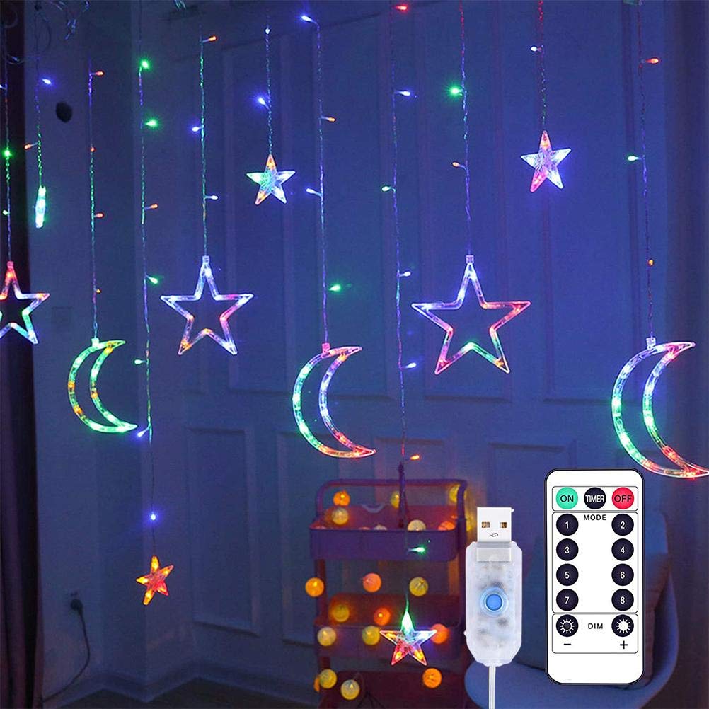 HAOXU LED Curtain Light Star Moon Window Lights Waterproof Home Decoration Light String for Bedroom Living Room