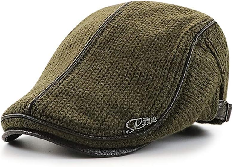 Elwow Men's Autumn Winter Spring PU Leather Front Cotton Kint Driving Flat Cap Duckbill Ivy Irish Cap Newsboy Cabbie Scally Beret Cap Hat with Weave Decorate