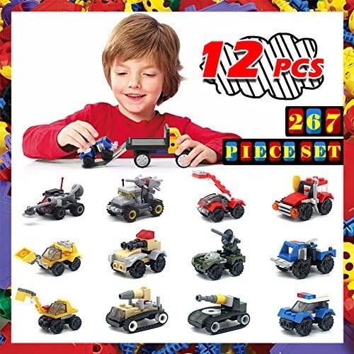 DCZTELG Vehicle Building Brick Lego-Compatible Sets-12 Pcs Toy Bricks Construction Military Car For Kids Party Birthday Gift Favors,Vehicle Party Supplies (12)