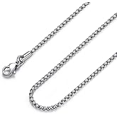 FOSIR Mens Chain Necklaces, Stainless Steel Rolo Chain Necklace for Men and Women, Silver Tone Box Chains for Men, Wide 2/3/4/5mm