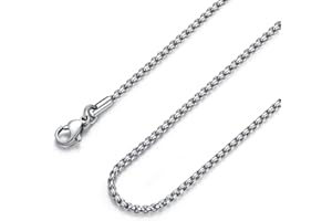 FOSIR Mens Chain Necklaces, Stainless Steel Rolo Chain Necklace for Men and Women, Silver Tone Box Chains for Men, Wide 2/3/4/5mm