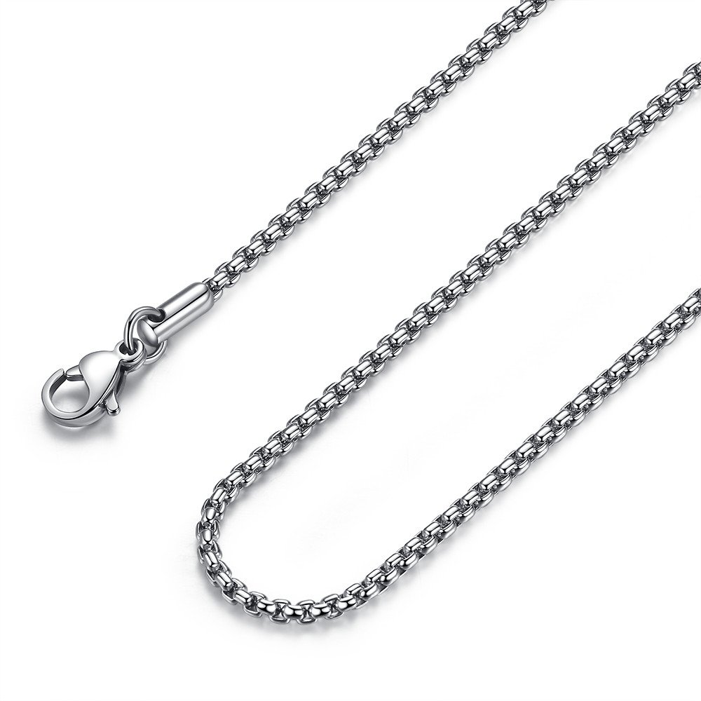 FOSIR Mens Round Box Chain, Stainless Steel Rolo Chain Necklace for Women Men, 2/3/4mm Wide, 18/20/22/24/26/30 Inch โ image 1