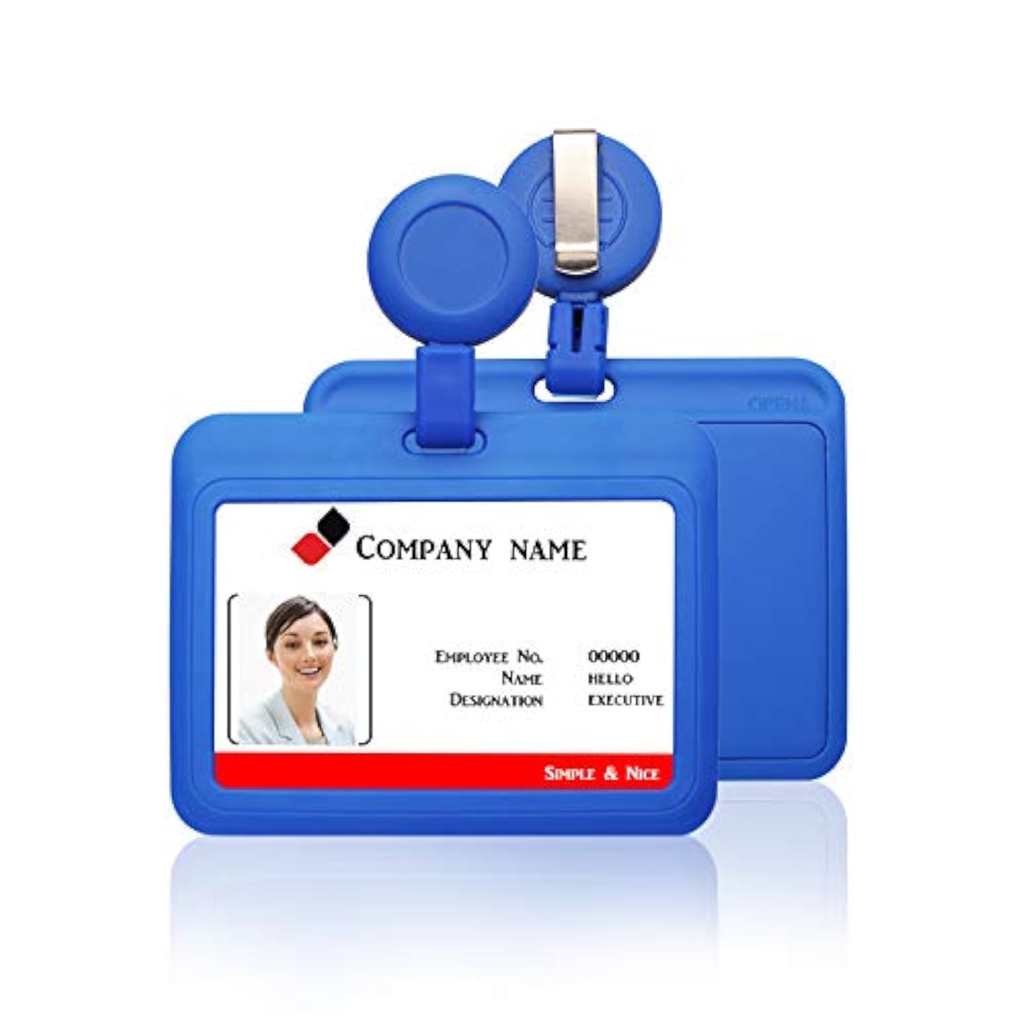Retractable Badge Reels Sliding ID Badge Holder Horizontal Plastic Card Case Protector Pouch with Clear Window for Office School ID Credit Cards Proximity Key Cards Driver’s Licenses (Blue)