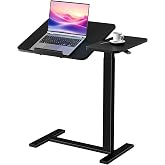 DUMOS Bedside Overbed Table with Wheels, Rolling Desk for Bedroom | Adjustable Laptop Standing Desk with Tilting Top Height, Mobile Computer Cart for Hospital Home Use, Black