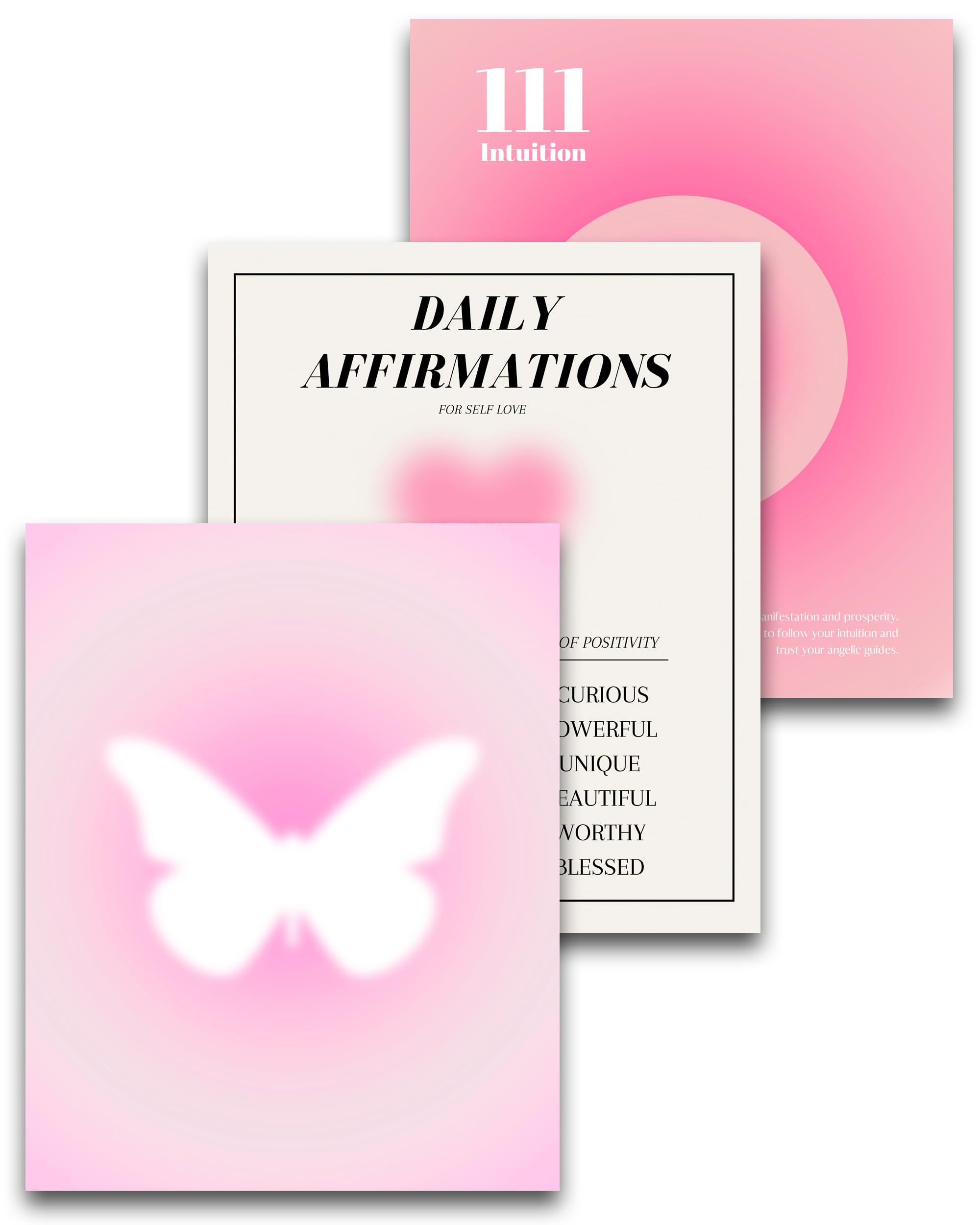 HesenDot 3 Piece Unframed Pink Wall Art Posters,30x40cm Gradient Aura Canvas Print,Daily Affirmation Home Decor,Lovely Aesthetic Butterfly Printing for Bathroom Living Room Bedroom Girl Apartment