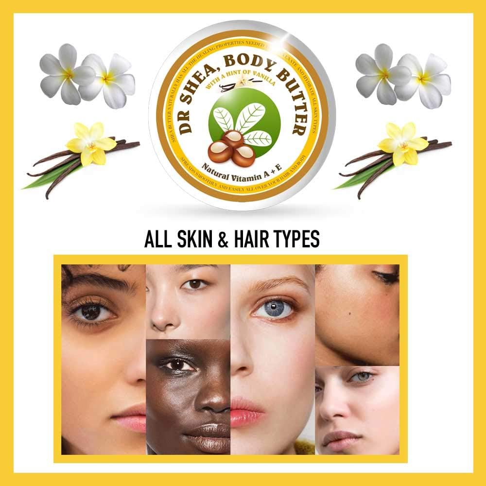 Dr Shea Whipped Vanilla Body Butter (200ml), Intense 24H Hydration & Firming Glow, 100% Natural Raw Shea Butter & Almond Oil - Image 4