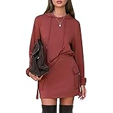 EXLURA Women Two Piece Set Cotton Sweatsuit Travel Airport Outfits 2026 Tracksuit Hooded Sweatshirt Cargo Skort Skirt Pockets