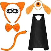 Yearntown 7 Pcs Orange Cat and Dog Costume Set for Kids Including Dog Ears Headbands and Noses Cat Ears Headband Tail Bowtie Black Eye Mask Cape for Halloween Party Cosplay World Book Day