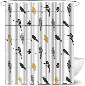 Birds on a Wire Shower Curtain Animal Bird Print Design Bathroom Decor Set Polyester Fabric Bath Curtain with 12 Hooks Modern Bathroom Home Decor 72 x 72 Inches