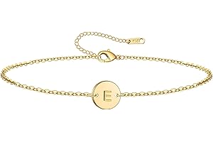 Ovian Initial Charm Bracelet for Women 18K Gold Plated stainless steel Coin Disc Engraved Letter Bracelet Personalized Monogram Name Bracelet for Girls