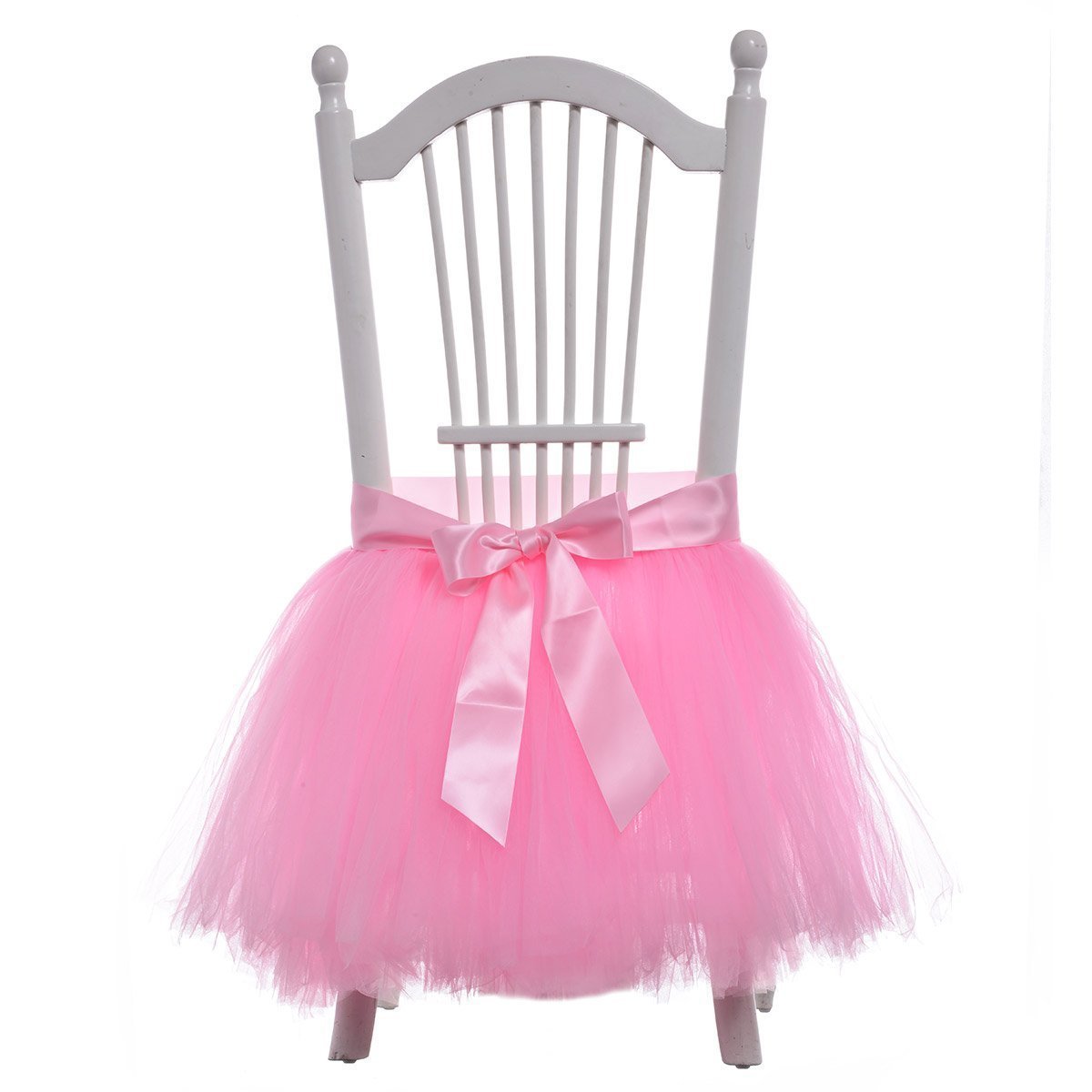 Flyparty Handmade Tulle Tutu Chair Skirt With Sash Bow For Party Wedding Home Decoration Pink