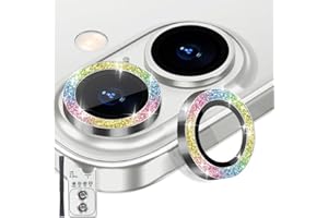 Rayorcon Camera Lens Protector for iPhone 16 & iPhone 16 Plus, Tempered Glass Lens Protector Aluminum Alloy Ring Camera Cover Fits for iPhone 16/iPhone 16 Plus (Glitter Colorful)