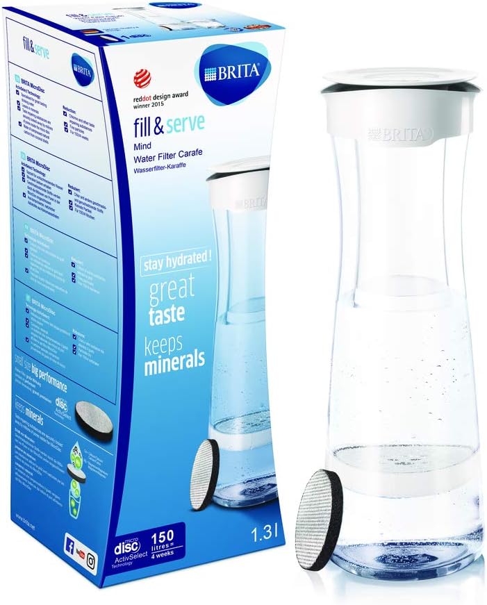 BRITA Wasserfilter-Karaffe Mind weiß-grau inkl. 1 MicroDisc Filter– BRITA Karaffe zur stilvollen Servierung von Wasser sowie zur Reduzierung von Chlor & geschmacksstörenden Stoffen Kaufen