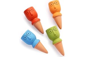 GARDENREX Terracotta Watering Spikes-4PCS Automatic Self Watering Stakes, Plant Watering Devices for Recycled Wine Bottles, Clay Plant Garden Waterers for Holidays（Big Head Glasses）