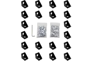 20pcs Black 2020 Series 1720 Aluminum Profile Corner Bracket with 40pcs M5 T Nuts +40pcs M5 Screws + 1pcs Wrench for Slot 6mm