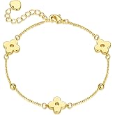 KHFGDS 14K Gold Bracelets for Women Gold Bracelet for Womens Clover Bracelets for Women Lucky and Playful Design Womens Four Leaf Clover Bracelet Adjustable Size (7-8.6) in