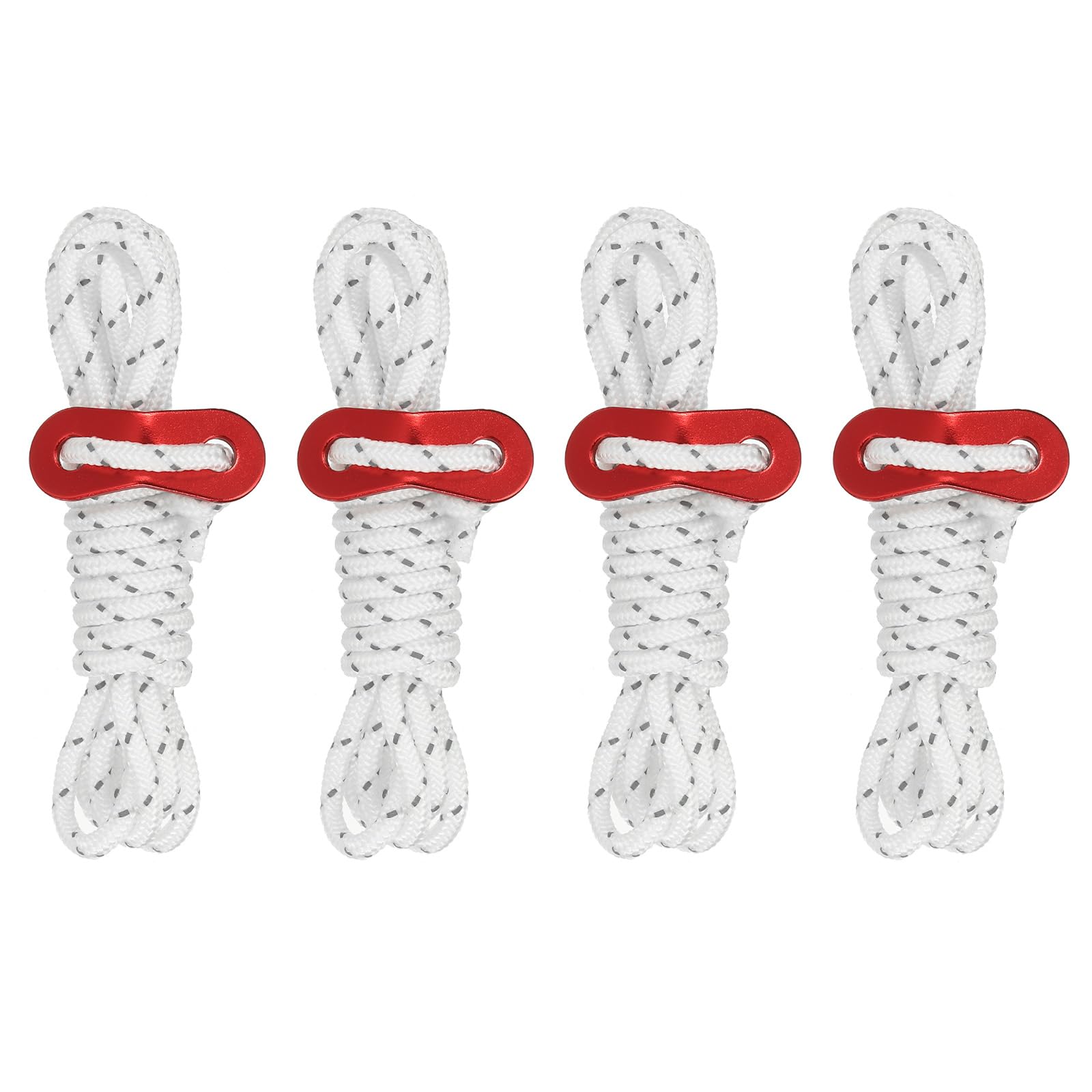 PATIKIL 4mm Tent Rope, 4 Pack 6.5ft Reflective Guyline Cord Tied Downs Rope Paracord Cord Camping Ropes with Red Aluminum Cord Adjusters for Camping Hiking Tent, White