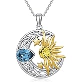 AOBOCO 925 Sterling Silver Moon Sun Star Necklace Celtic Jewelry for Women Girls