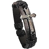 AZYOUNG Black Brown Cross Leather Bracelet for Young Boys Girls Adjustable Simple Knot Wristbands