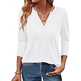 Womens Tops 3/4 Sleeve V Neck Spring Summer Work Tunic Shirts Business Dressy Casual Blouses