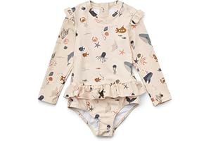 glcsisi Girls One Piece Swimsuit Zipper Long Sleeve Rash Guard Green Striped Sunsuit Seersucker Bathing Suit with Ruffle Butt