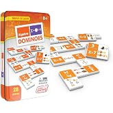Junior Learning Algebra Dominoes - 28 Piece Math Matching Game Set | Beginner educational kit in a collector tin. Durable plastic tiles for learning equations, variables, and expressions