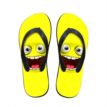 Dwightnight 3d De Dessin Animé Visage Emoji Jaune Flip Flop