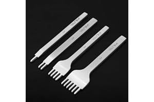 WUTA Leather Hole Punch Tool Pricking Iron Hole Puncher 3mm 1/2/4/6 Prong Tooth Lacing Diamond Stitching Chisel Set for DIY Leather Craft Kits (Silver)