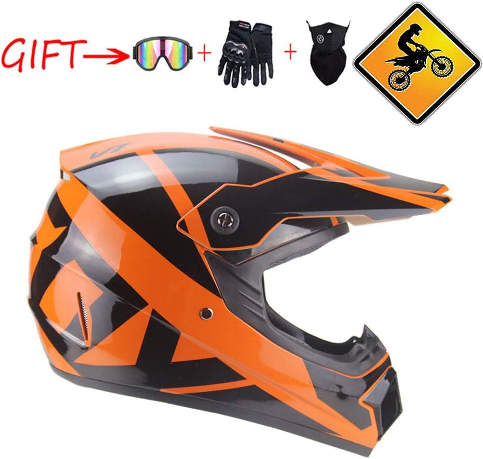 Onlyzer Motocross Helmet Set for Kids, Motorbike Motorcycle Helmet Adult MX Motocross Gloves Goggles Children Quad Bike ATV Go Karting Helmet Dirt Bike Off Road