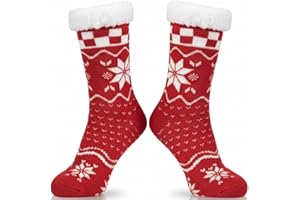 Kiddokids Slipper Socks for Women with Grippers, Fuzzy Christmas Socks Fluffy Cabin Cozy Winter Thick Warm Comfy Fleece Soft for Indoor Outdoor Room