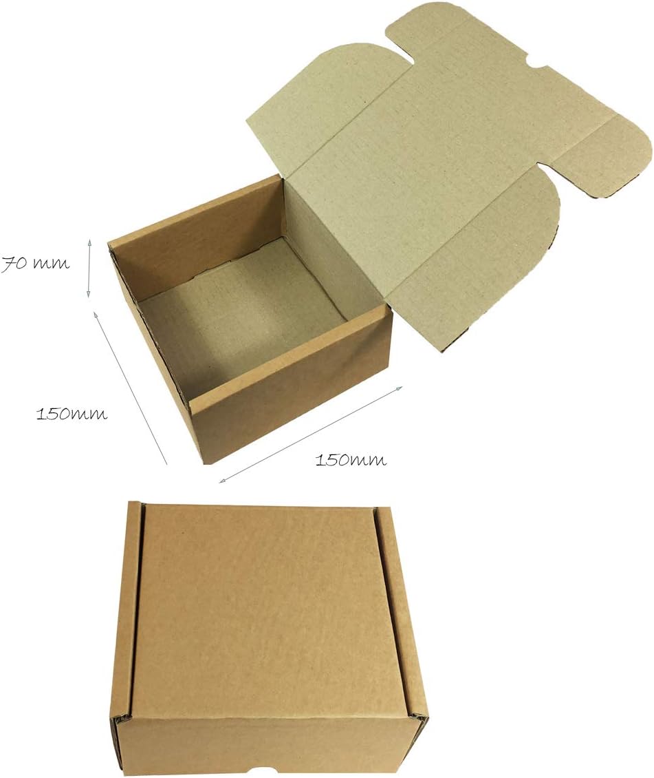 100 x Folding Lid Self Seal Postal Cardboard Boxes 150 x 150 x 70mm Royal Mail Large Letter Packet Mailing Cartons Self-Lock Tuck-in Flaps Flat Packed Easy to Assemble No Tape Or Glue Required (100)