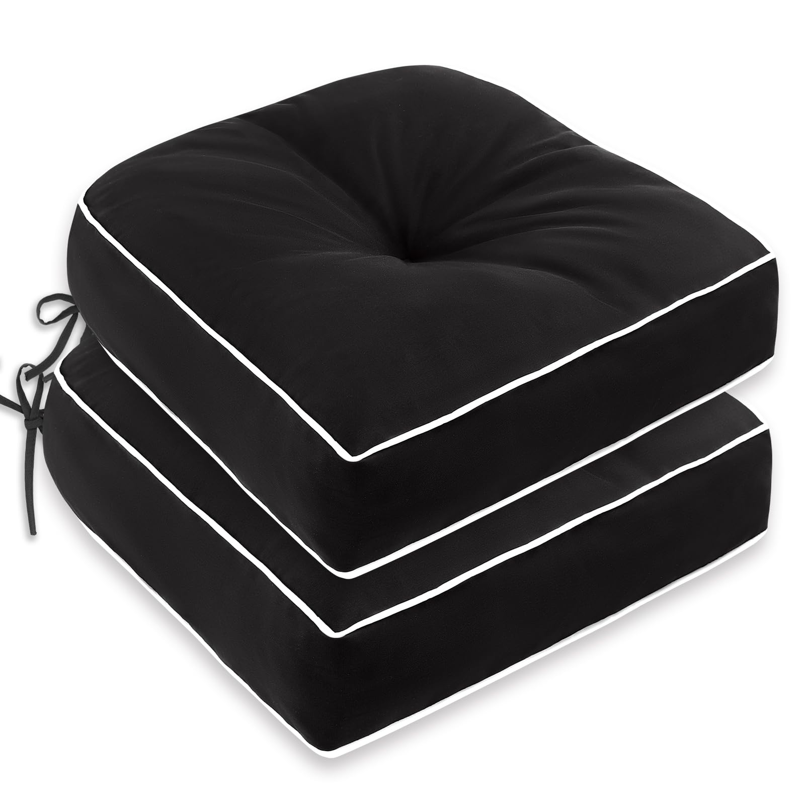 Photo 1 of MJIAIDEA Outdoor Tufted Chair Cushion Set of 2 Waterproof and Fade-Resistant Chair Pads with Ties for Patio Dining Chairs Indoor/Outdoor Use, Black 19x19 Inch