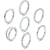 YADOCA 7Pcs 18G 16G Surgical Steel Nose Rings Hoops for Women Men Opal CZ Clicker Hinged Segment Septum Lip Hoop Nose Rings Helix Cartilage Conch Daith Rook Earrings Piercing Jewelry 8mm 10mm