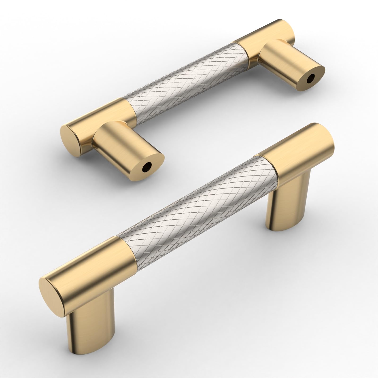 Photo 1 of Amerdeco 10 Pack Brushed Nickel and Gold Knurled Cabinet Pulls 3 Inch Hole Center Brushed Brass Kitchen Cabinet Handles for Drawer Cupboard and Wardrobe ZH0038…